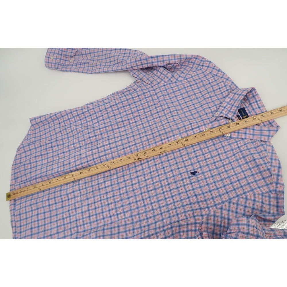 Ralph Lauren Button Down Shirt Mens Large Slim Fit Pink Blue Plaid Long Sleeve - Picture 11 of 12